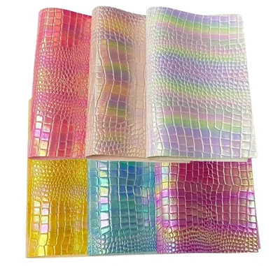 Aligatoriaus oda Reljefinis Shinny Rainbow Color Blizgučiai Holografinis PVC Sintetinis
